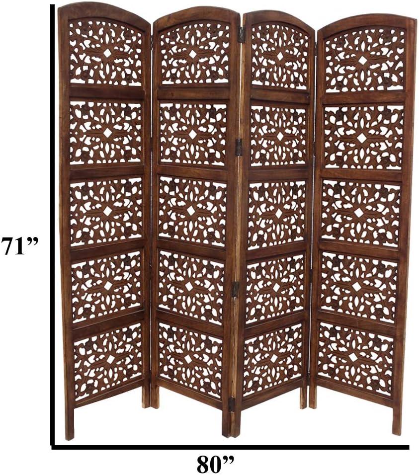 The Urban Port Handmade Foldable 4 Panel Wooden Partition Screen Room Divider Dark Brown