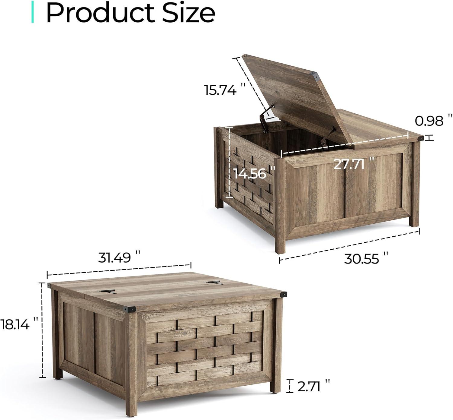 Rustic Square Wood and Metal Lift-Top Coffee Table with Storage