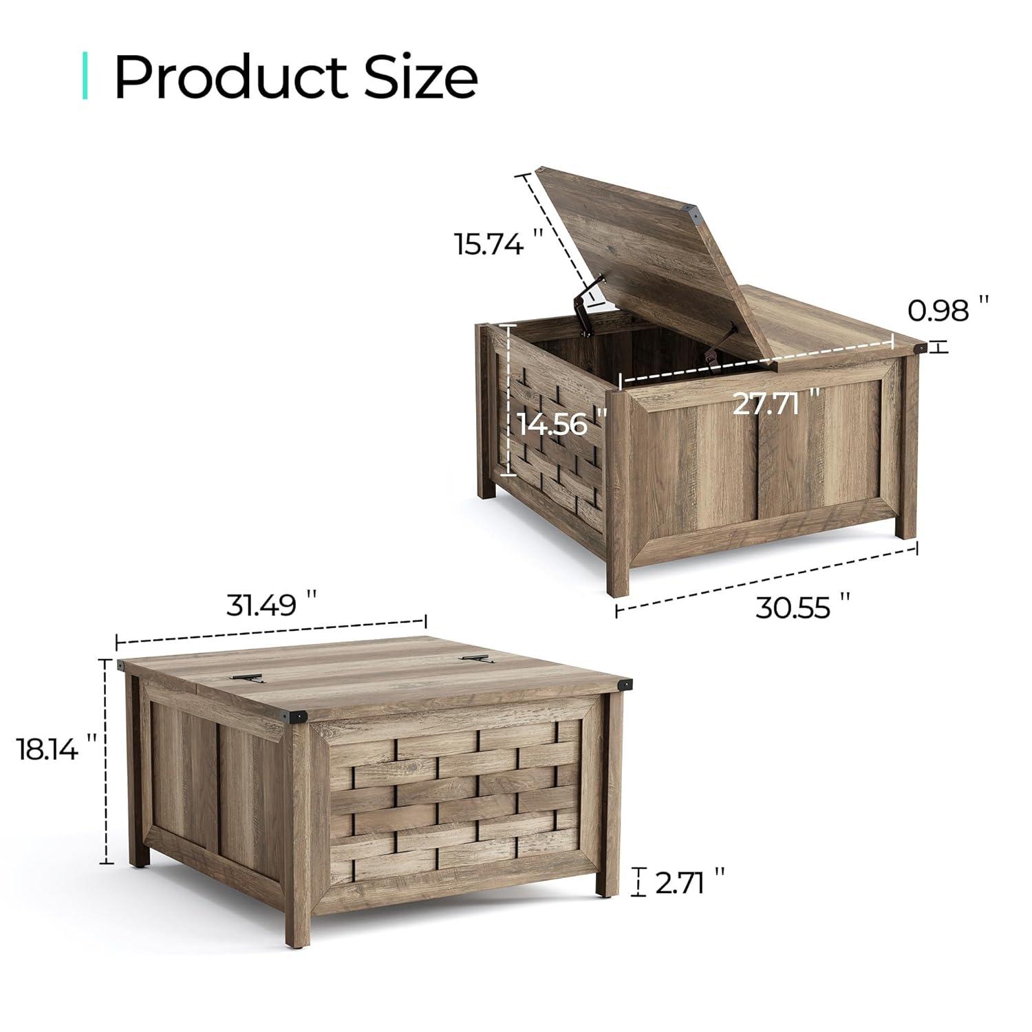 Rustic Square Wood and Metal Lift-Top Coffee Table with Storage