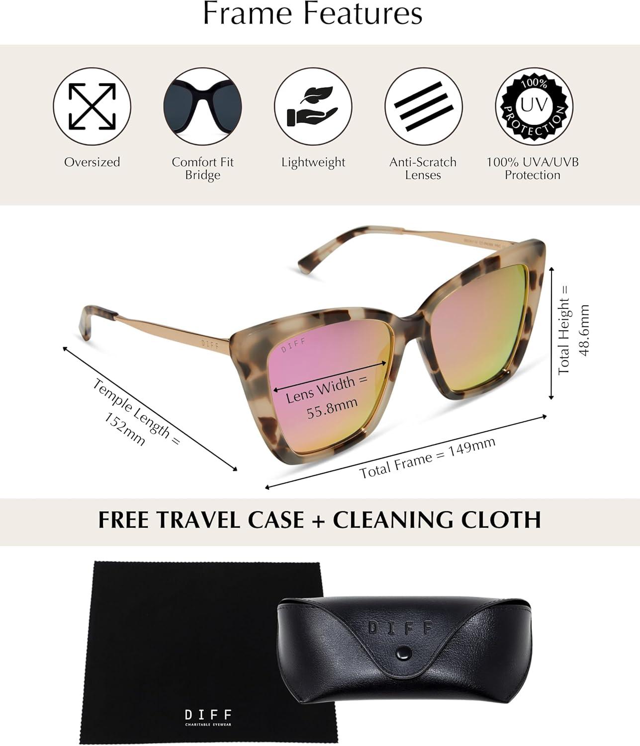 Oversized Cat Eye Cream Tortoise Sunglasses with Pink Mirrored Lenses