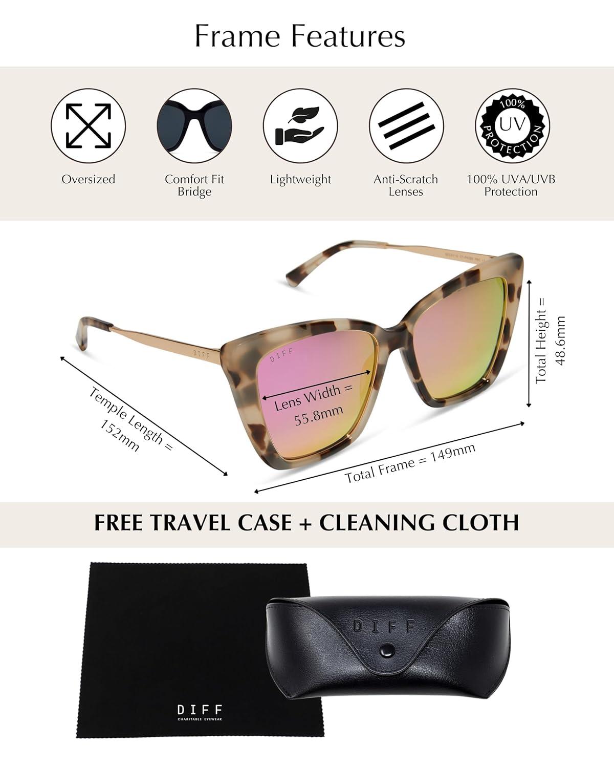 Oversized Cat Eye Cream Tortoise Sunglasses with Pink Mirrored Lenses