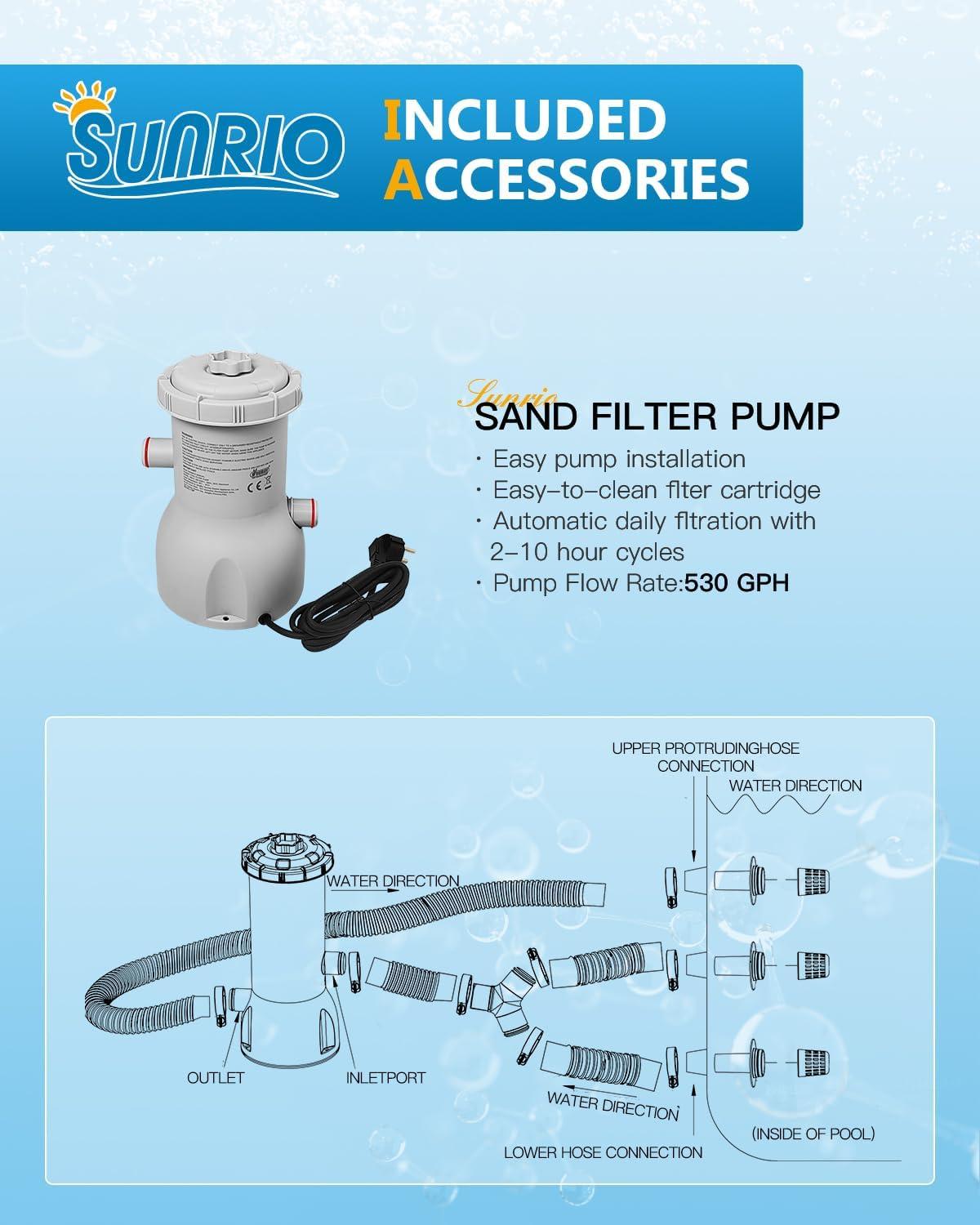 12'*30" Round Inflatable Top Ring Above Ground Swimming Pool Fast Easy to Set Up with 530GPH Filter Pump, Pool Cover and Ground Cover for Summer Outdoor Garden Backyard Childen Adults