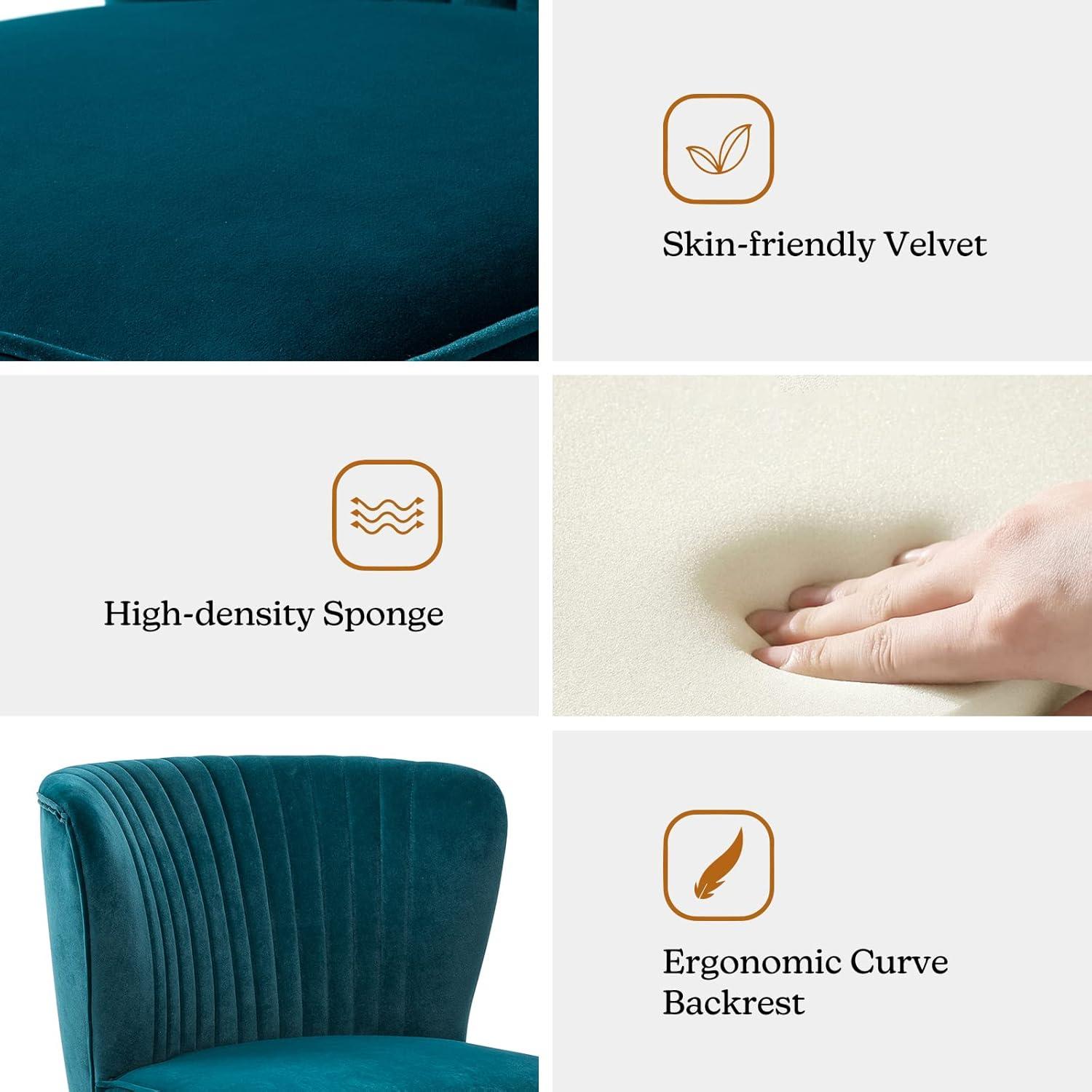 Velvet Upholstered Side Chair Armless Tufted Wingback Metal Legs Dining Living Bedroom Adult Teal