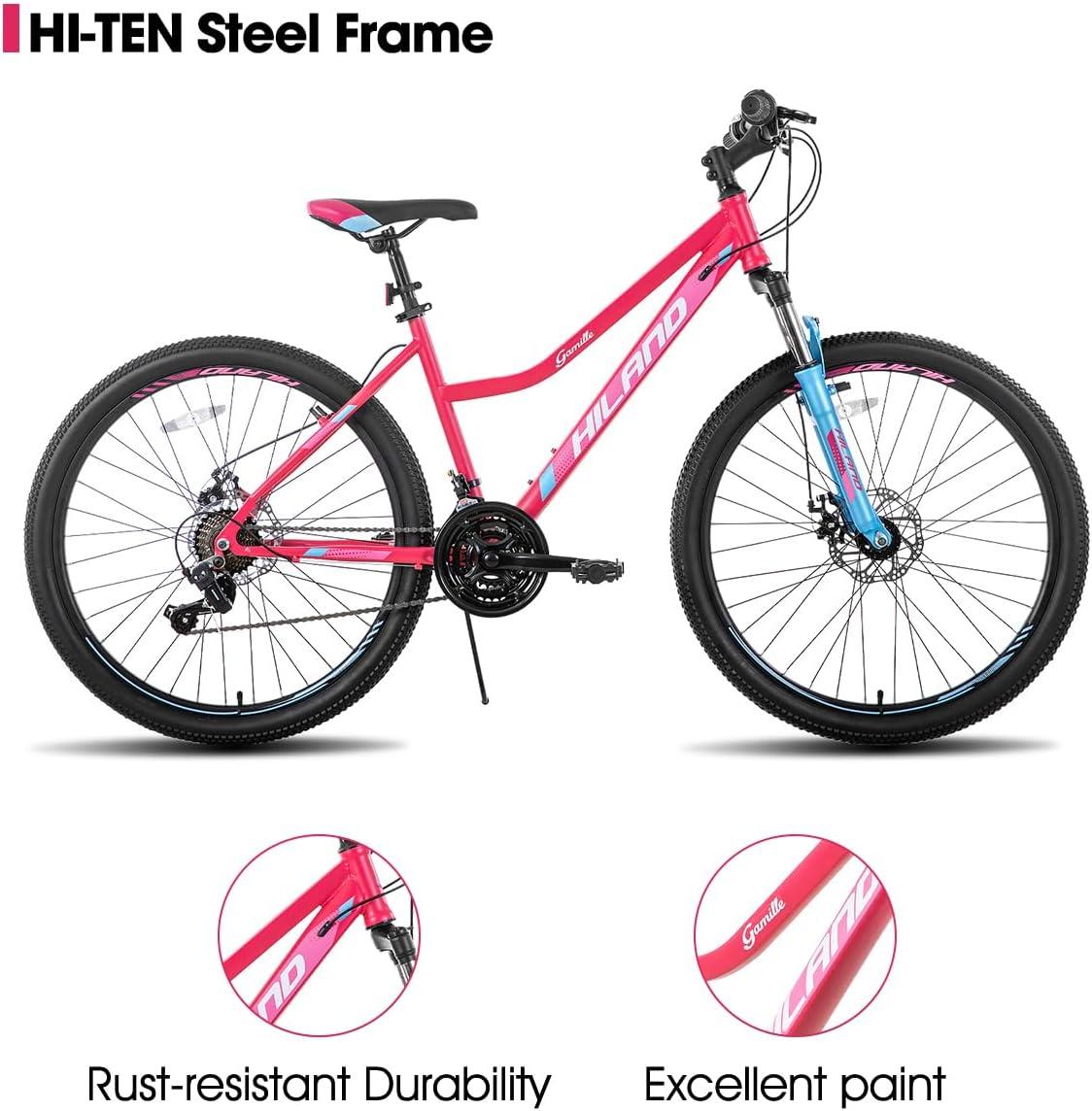 Hiland 26 Inch Womens Mountain Bike, with Step-Through Frame, 21 Speeds, Suspension Fork MTB, Bicycle for Women Men Adult