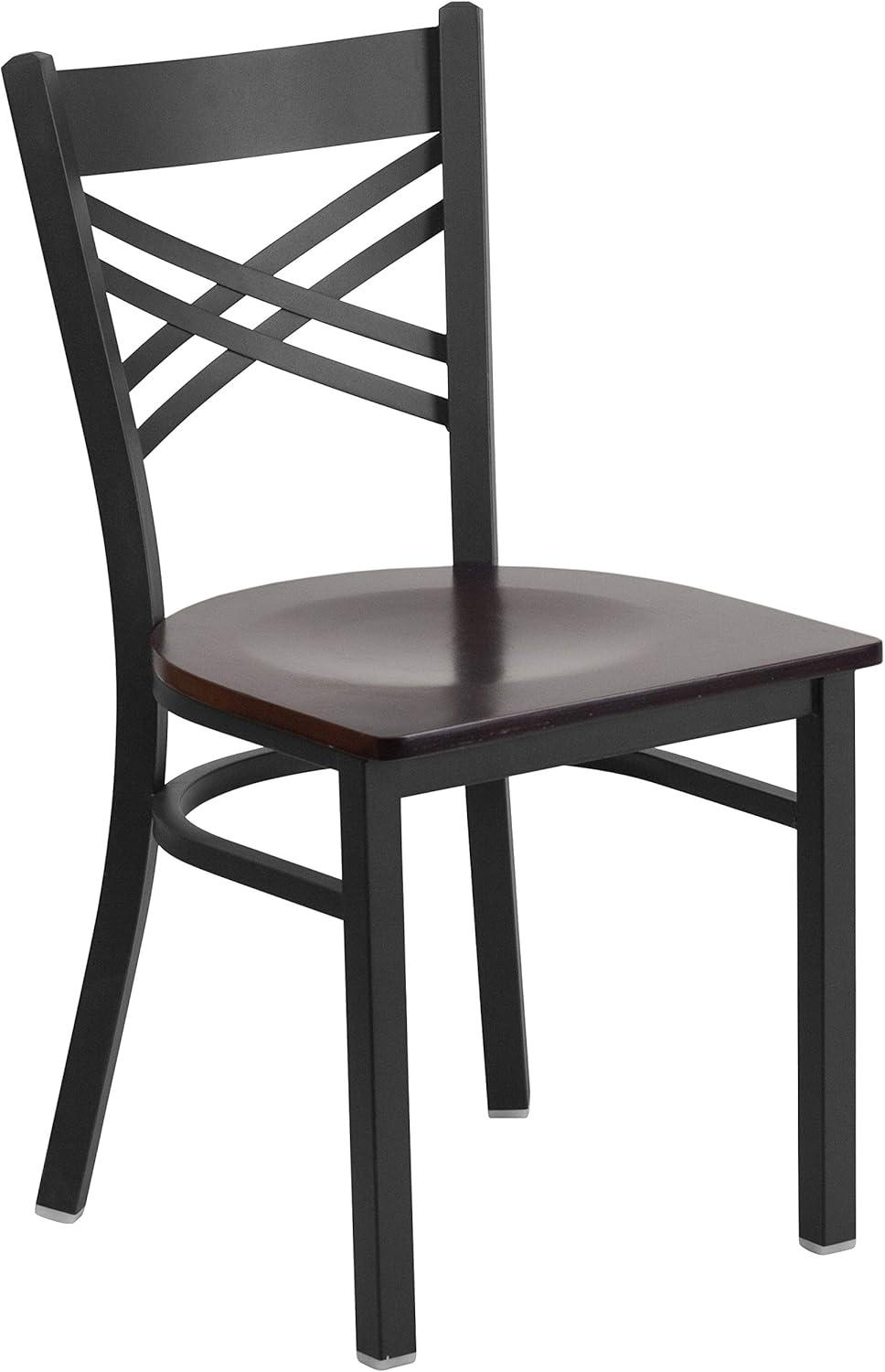 Elevate 32'' Black Steel and Walnut Wood Cross Back Side Chair