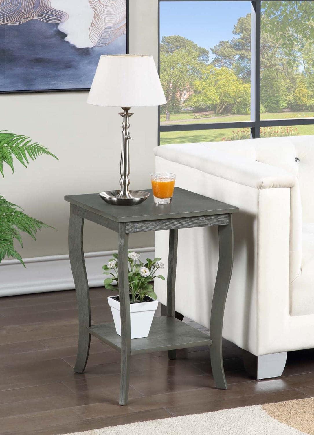 Transitional Wirebrush Dark Gray Square End Table with Shelf