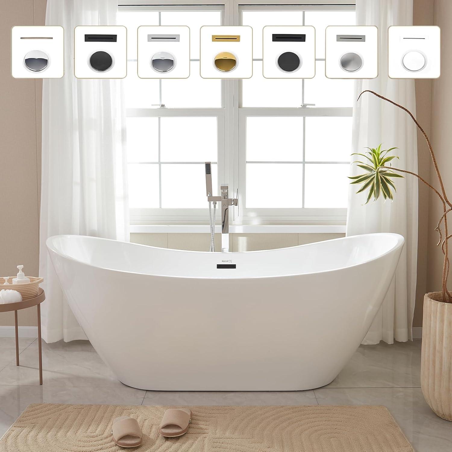 Ophelia 71'' White and Matte Black Acrylic Freestanding Bathtub