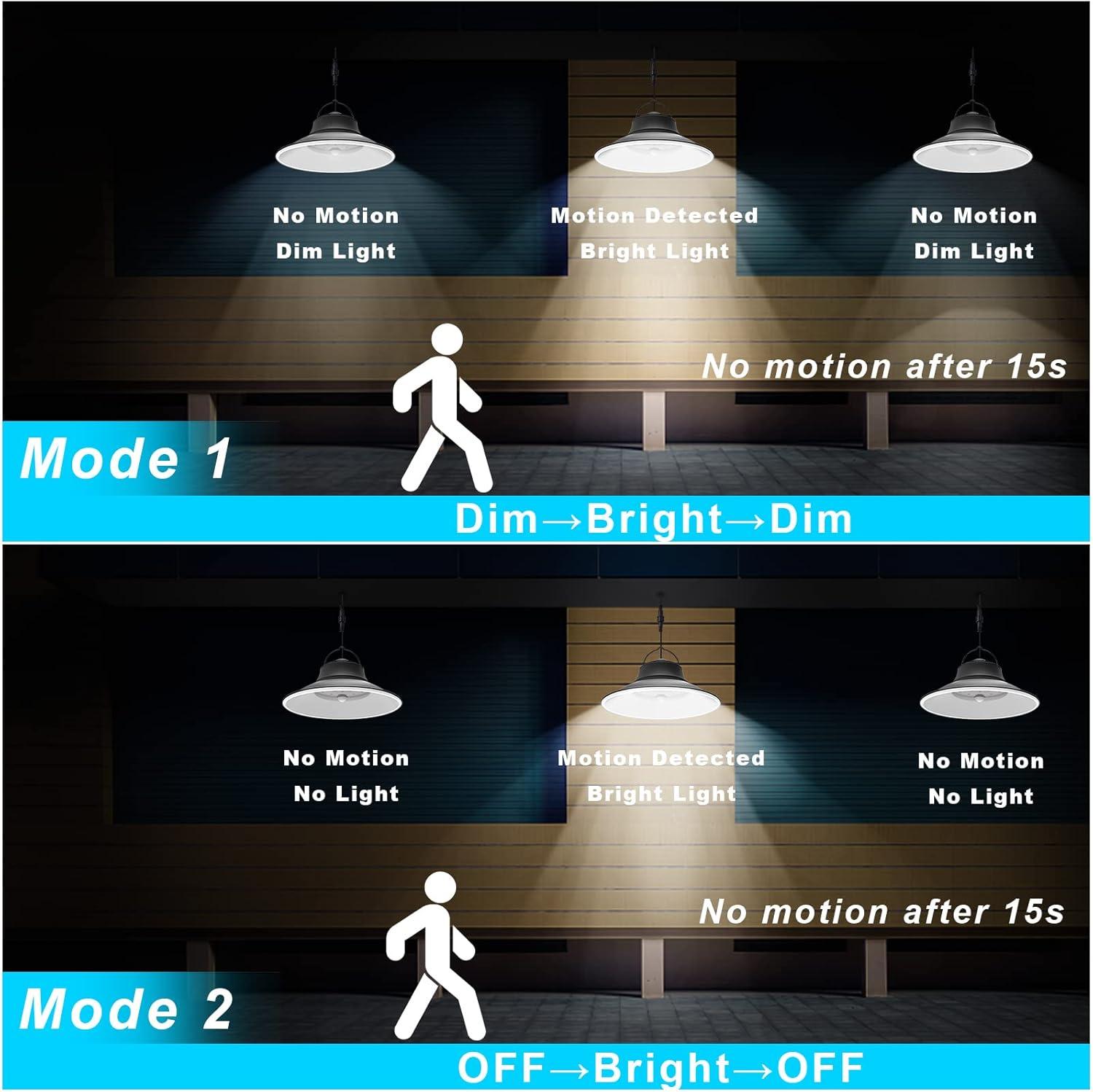 NIORSUN Solar Pendant Light, Upgraded Motion Sensor Light Outdoor Solar Lights Indoor Dimmable with Remote 3000K/4500K/6000K, 2x16.4ft Cable IP65 Waterproof for Shed, Barn, Gazebo, Patio(2 Pack)