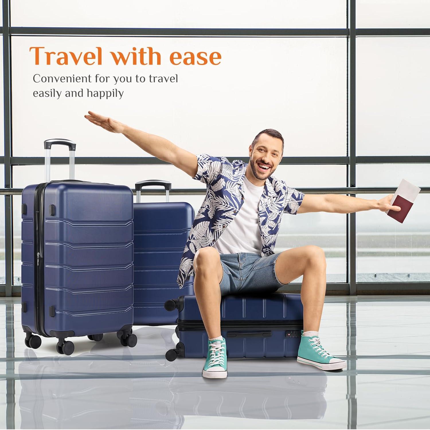 Smugdesk.com 3-Piece Luggage Set, ABS Travel Suitcase Set with TSA lock