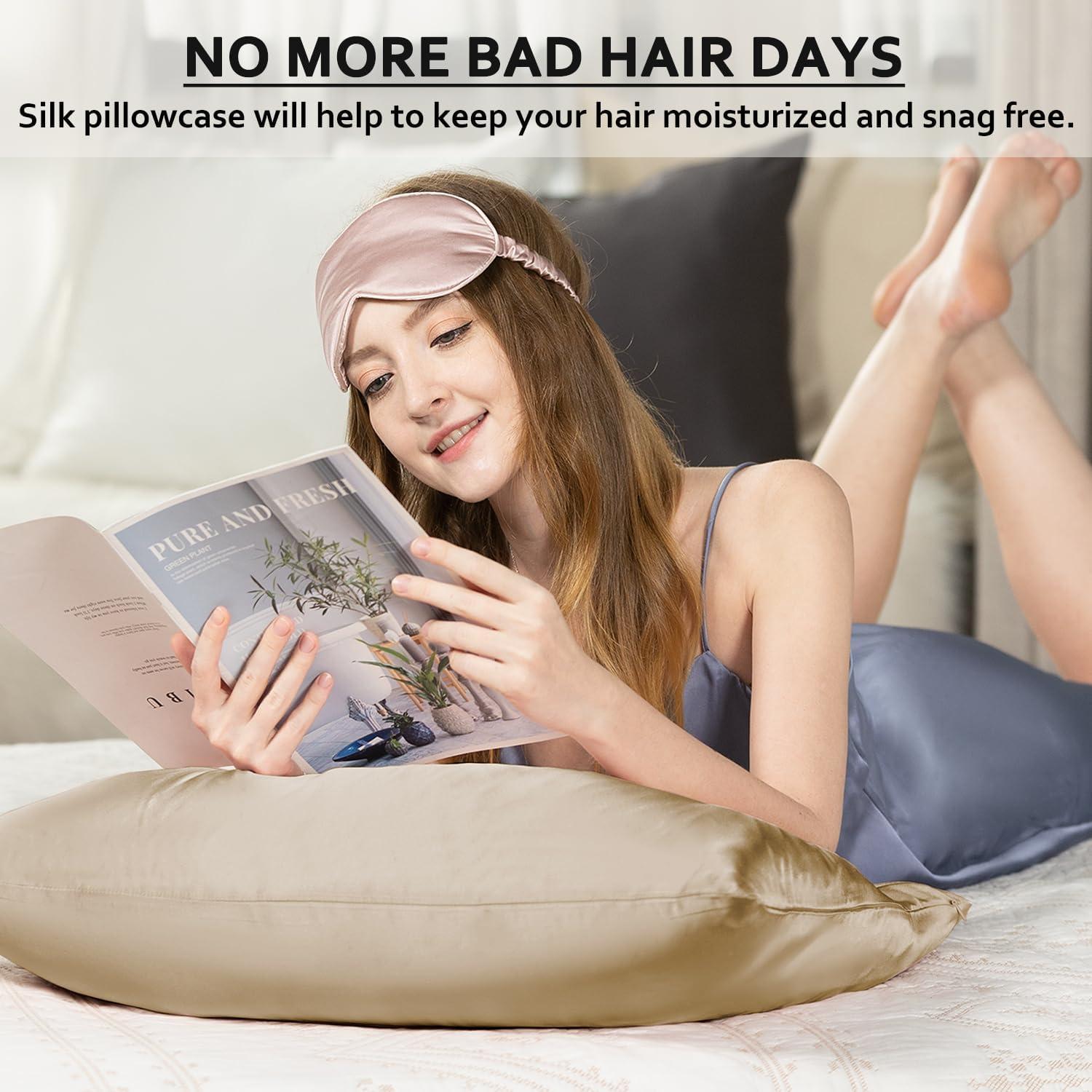 Ravmix Silk Pillow Cases with Zipper, 21momme Mulberry Silk Pillowcase for Hair Skin Health, Soft Smooth Breathable Cool Pillow Cover for Beauty Sleep with Gift Box 1PC(King 20"x36", Taupe)