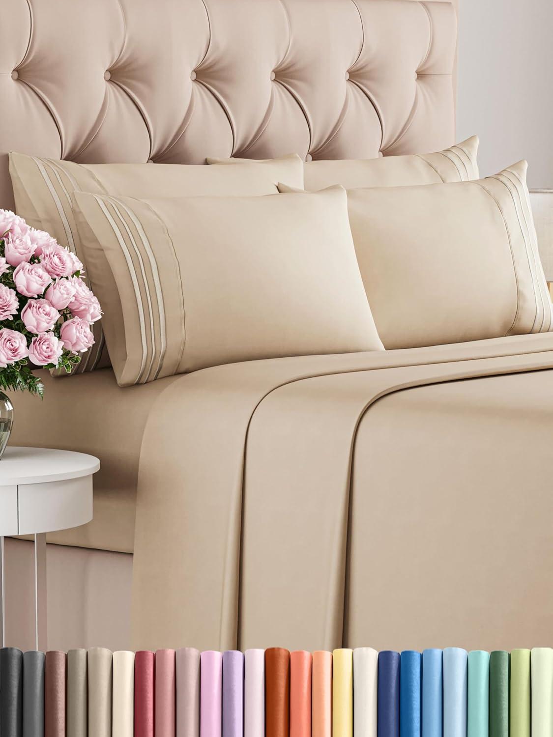 CGK Linens 6 Piece Soft & Cooling Solid Sheet Set - Wrinkle Free Luxury Bed Sheets