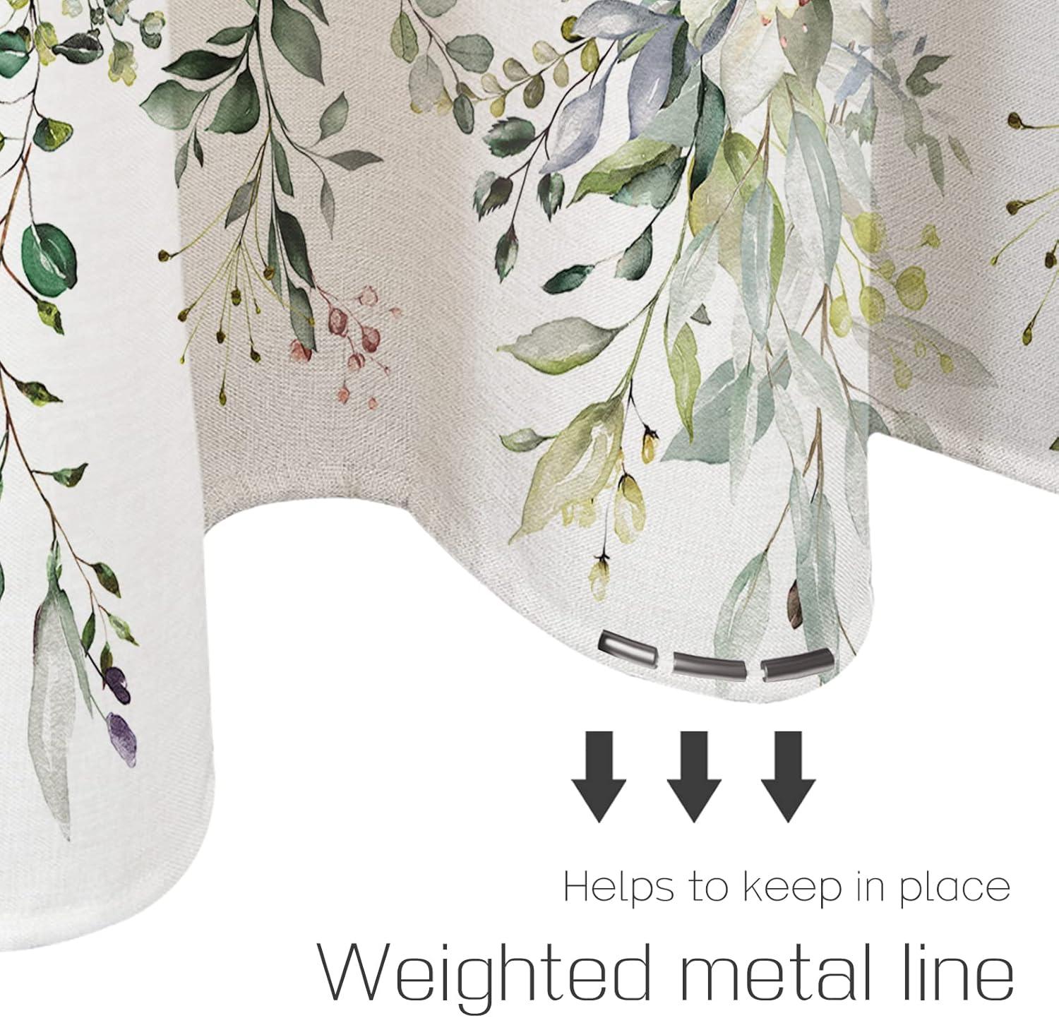 Eucalyptus Watercolor Leaves Semi-Sheer Waterproof Shower Curtain