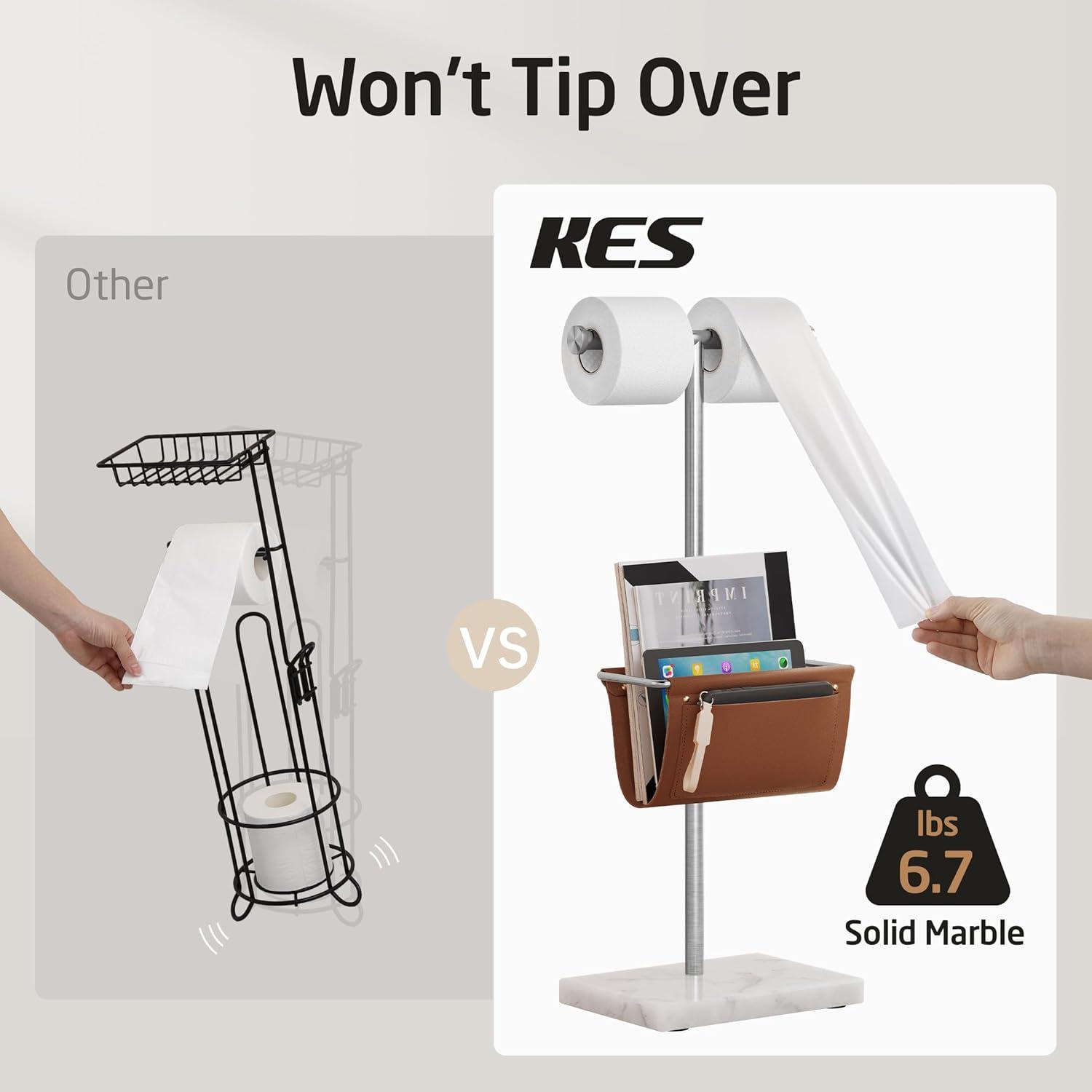 KES Toilet Paper Holder Stand With Bathroom Magazine Rack, Magazine Holder And Double Roll Toilet Paper Holder Free Standing, Weighted Marble Base