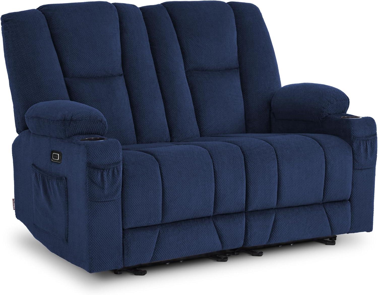 MCombo Power Loveseat Recliner w/ Massage USB Port for Living Room Navy Blue Fabric 6025
