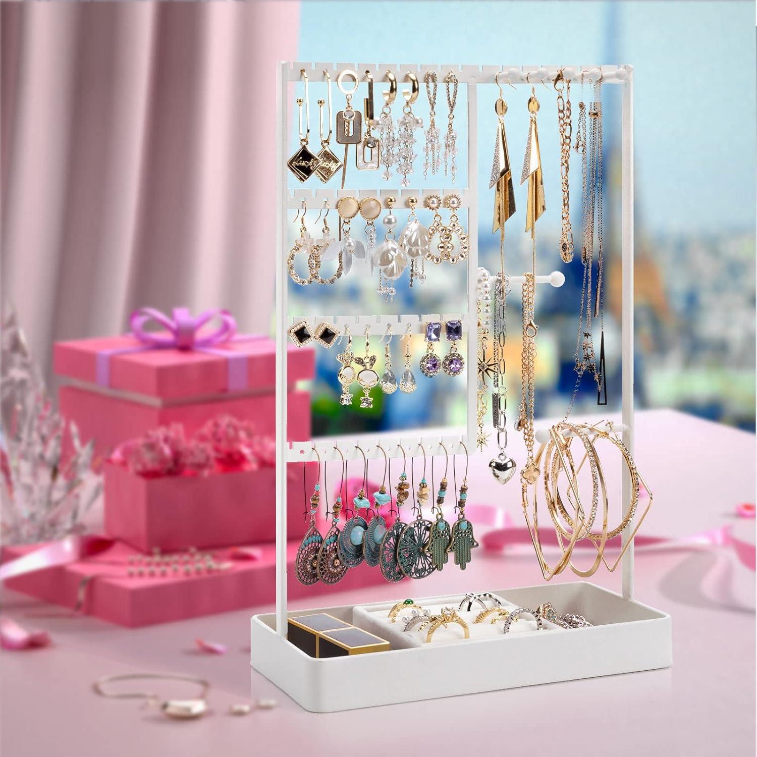 White 4-Tier Metal Jewelry Organizer with Tray