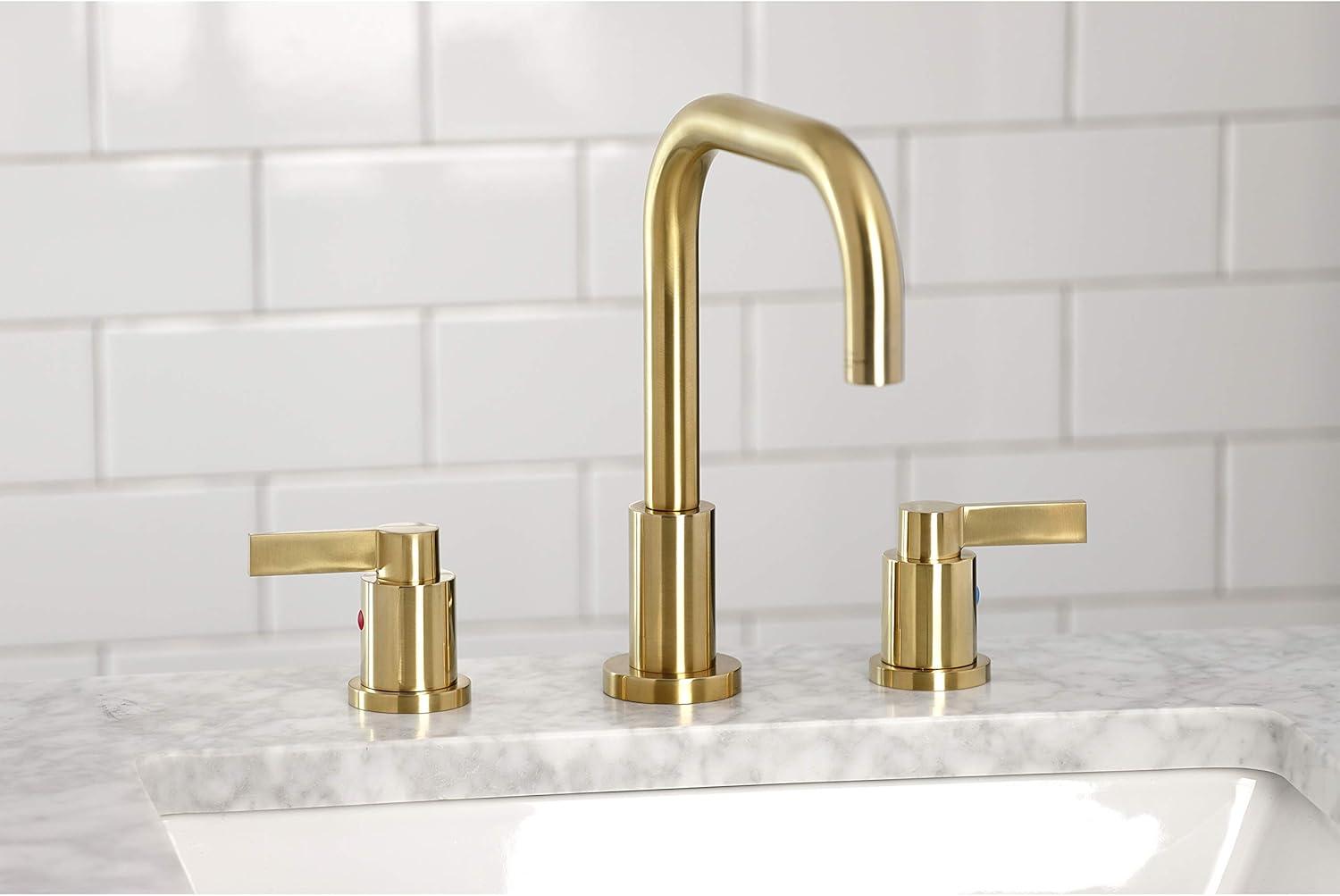 Elegant Brushed Brass Widespread Bathroom Faucet with Pop-Up Drain