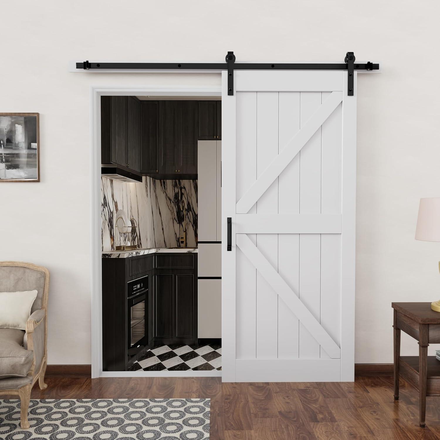 LDB_BUILDING Manufactured Paneled Wood Prefinished Barn Door with Installation Hardware Kit