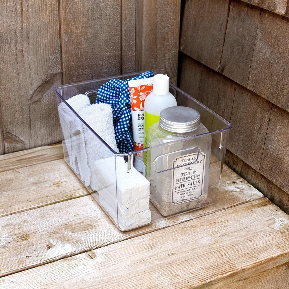 Isaac Jacobs 3-Pack Medium Clear Plastic Organizer Bins w/Handles, Food Safe, BPA Free