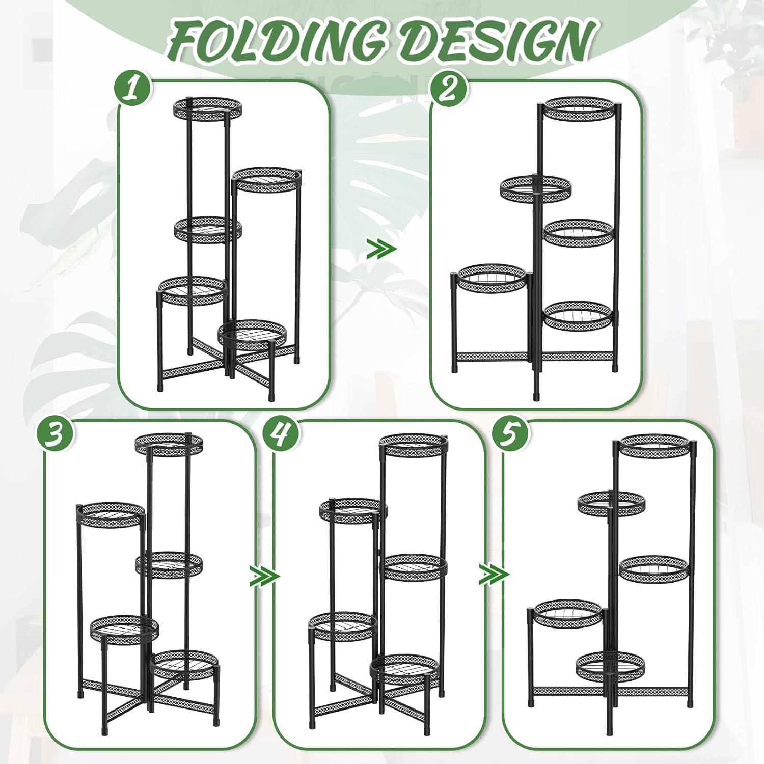 Black Wrought Iron 5-Tier Foldable Plant Stand