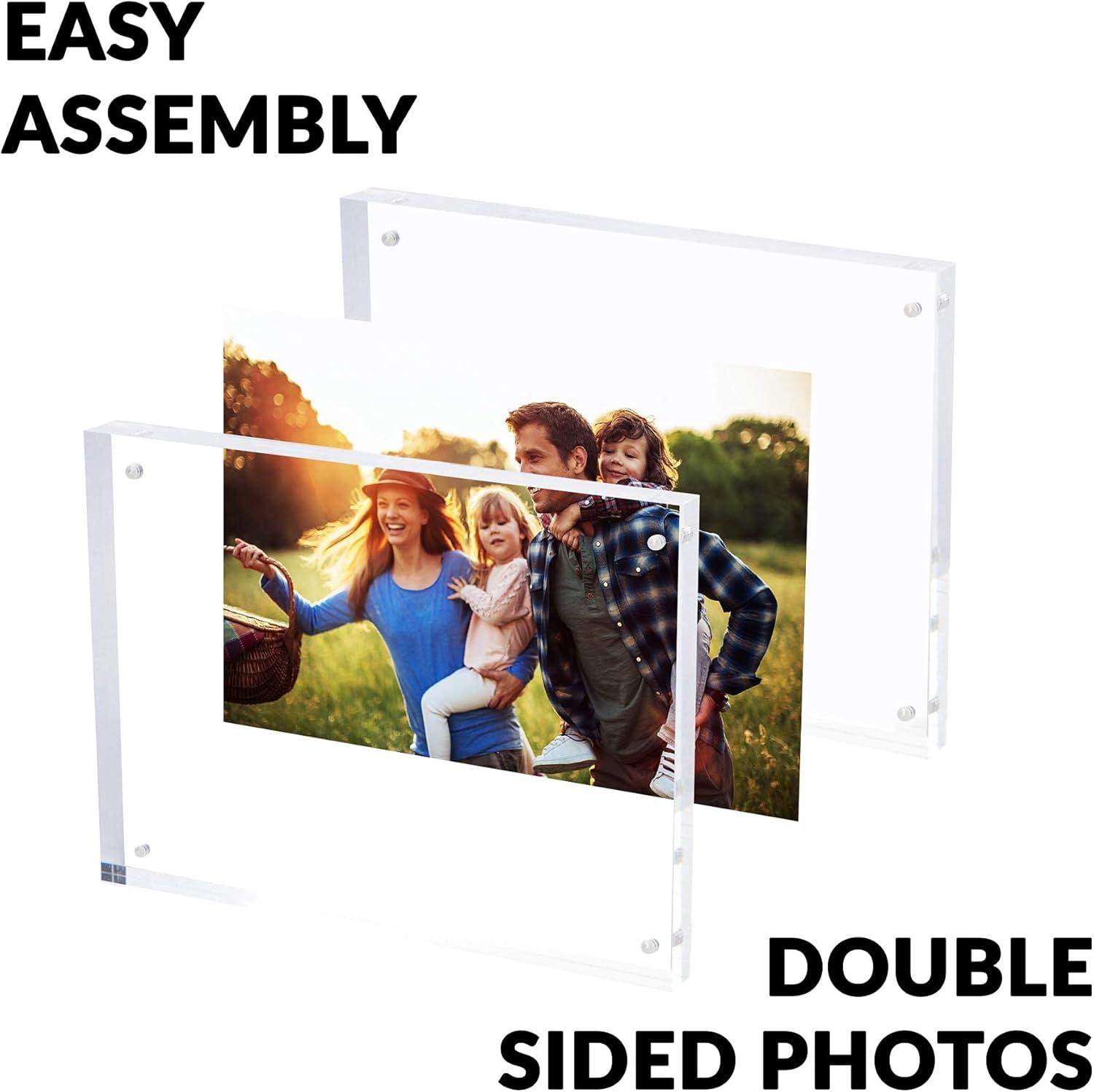 SimbaLux Magnetic Acrylic Photo Frame 8 in x 10 in Free-Standing Clear Desktop Floating Display with UV Protection