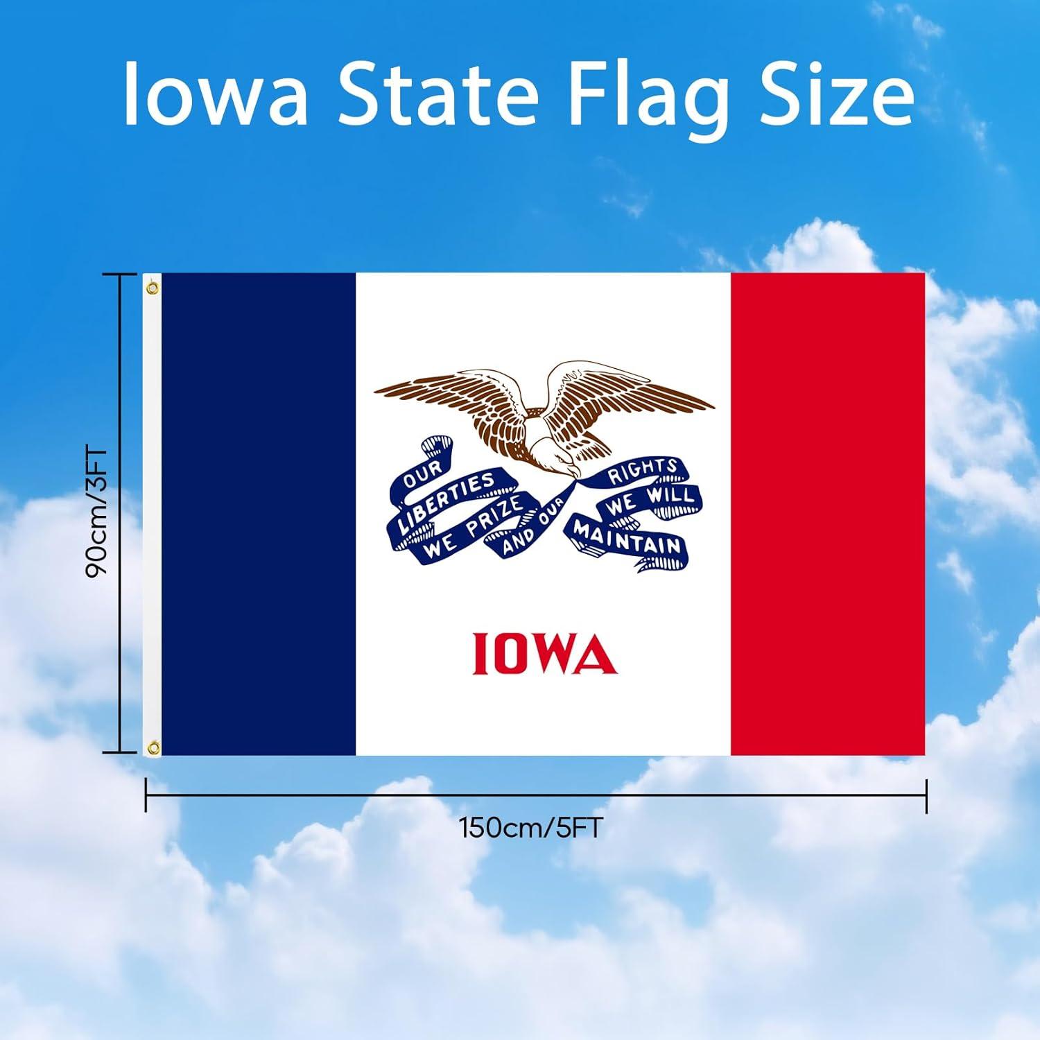 Iowa State Flag 3x5 ft 3 Ply Polyester Double Sided IA Flag with Vibrant Print/4 Rows Hemming/Brass Grommets