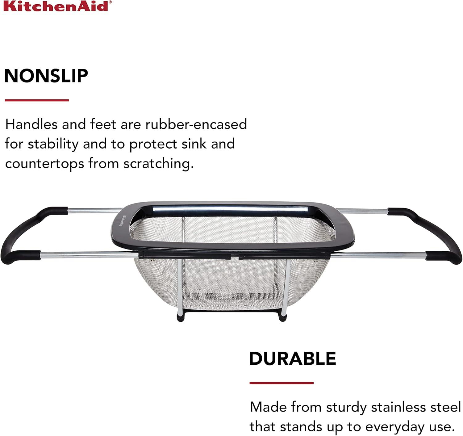 KitchenAid Expandable Colander-Black: Over the Sink Stainless Steel Strainer, Dishwasher-Safe, 24 Cup Capacity