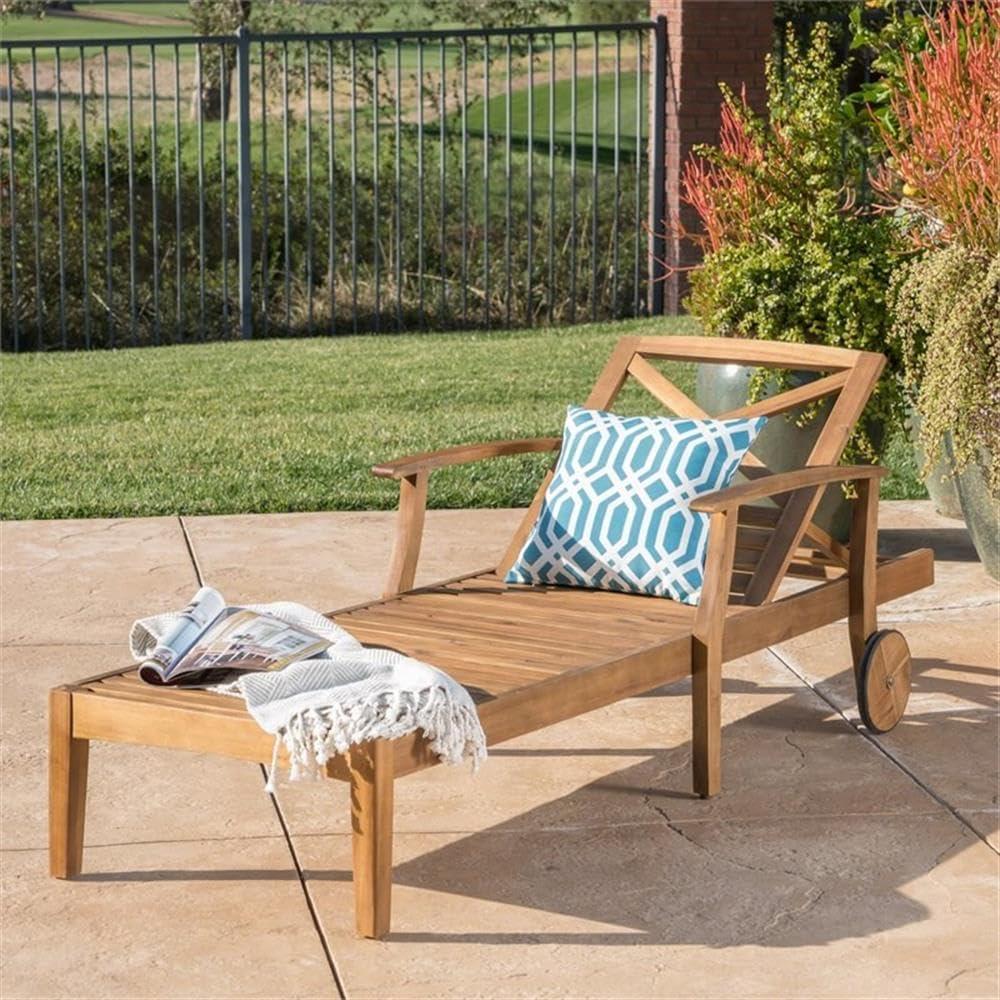 Outdoor  Finished Acacia Wood Chaise Lounge