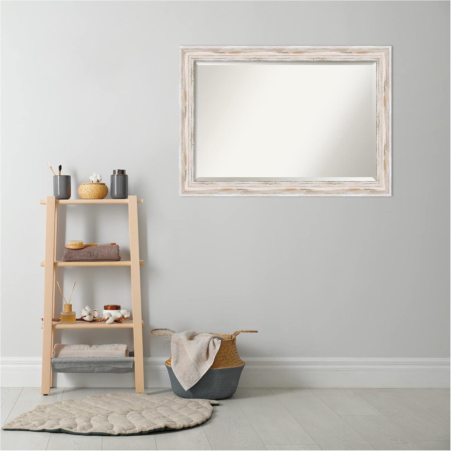 Amanti Art Alexandria White Wash Beveled Wood Wall Mirror 29.25 x 41.25 in.