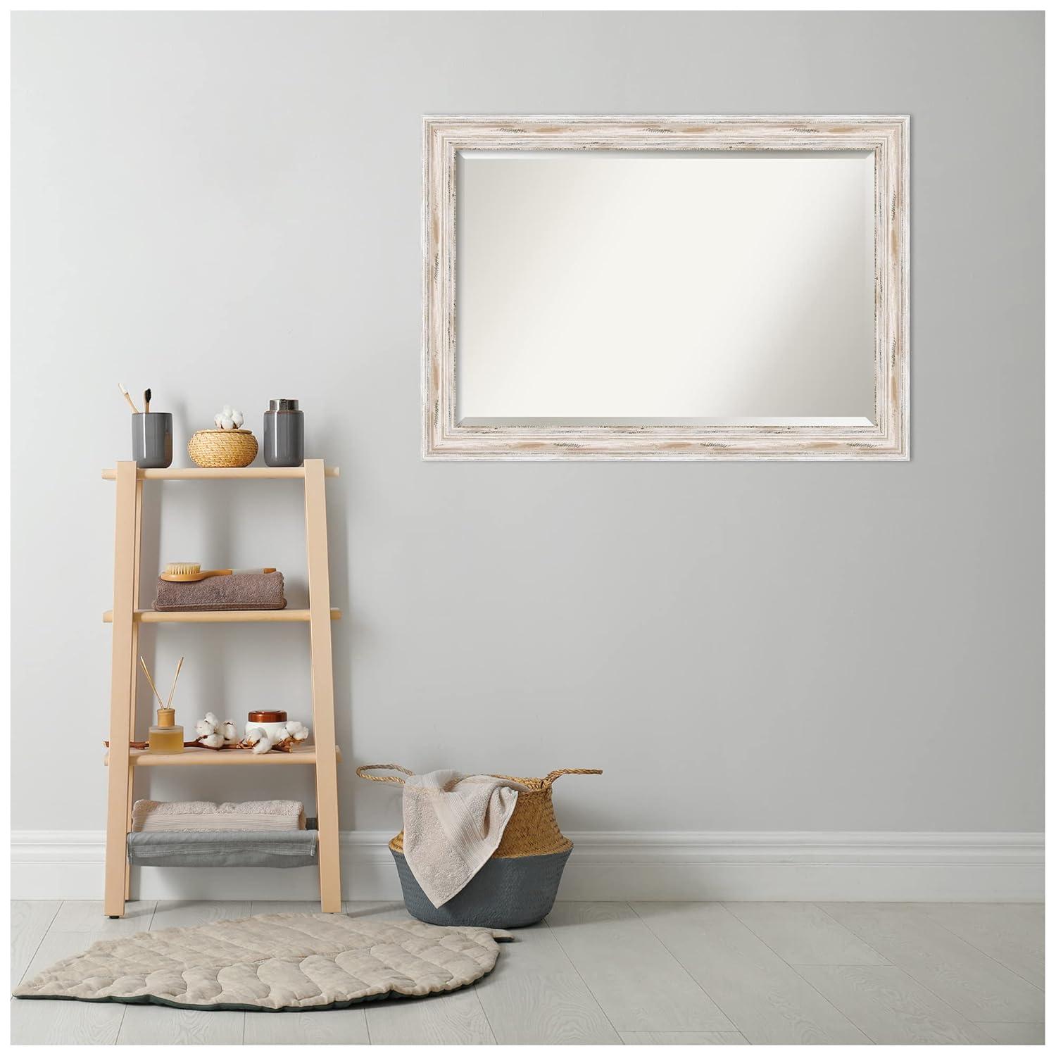 Amanti Art Alexandria White Wash Beveled Wood Wall Mirror 29.25 x 41.25 in.