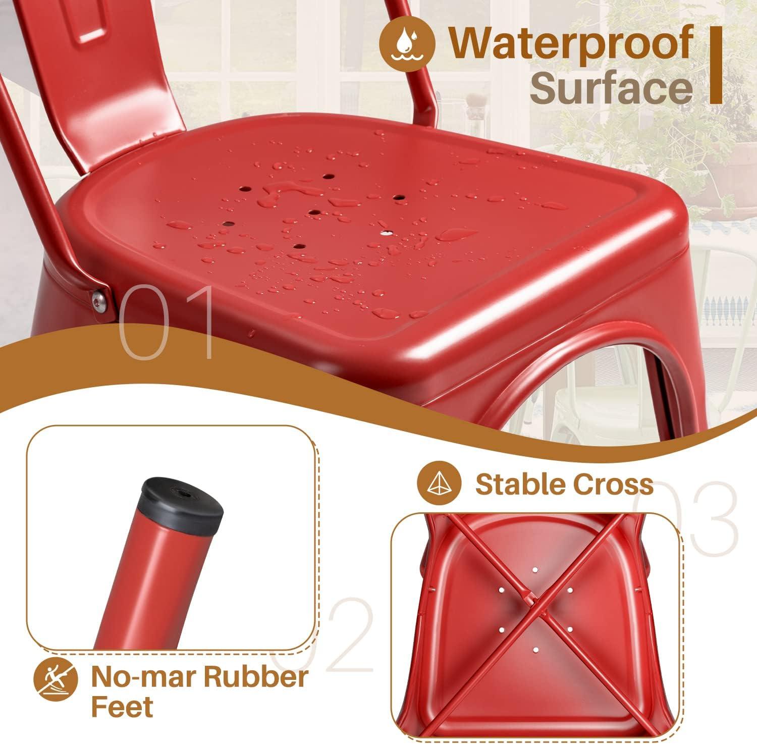 Iron Metal Dining Chairs Stackable Side Chairs Bar Chairs with Back Indoor/Outdoor Classic/Chic/Industrial/Vintage Bistro Trattoria Kitchen Restaurant Matte Black, Set of 4