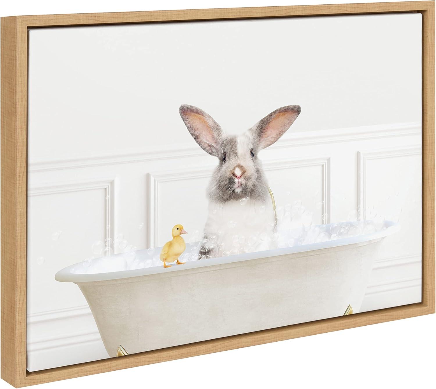 Kate & Laurel All Things Decor 18"x24" Sylvie Bunny in Bubble Bath Framed Canvas by Amy Peterson Natural: Contemporary Wall Decor