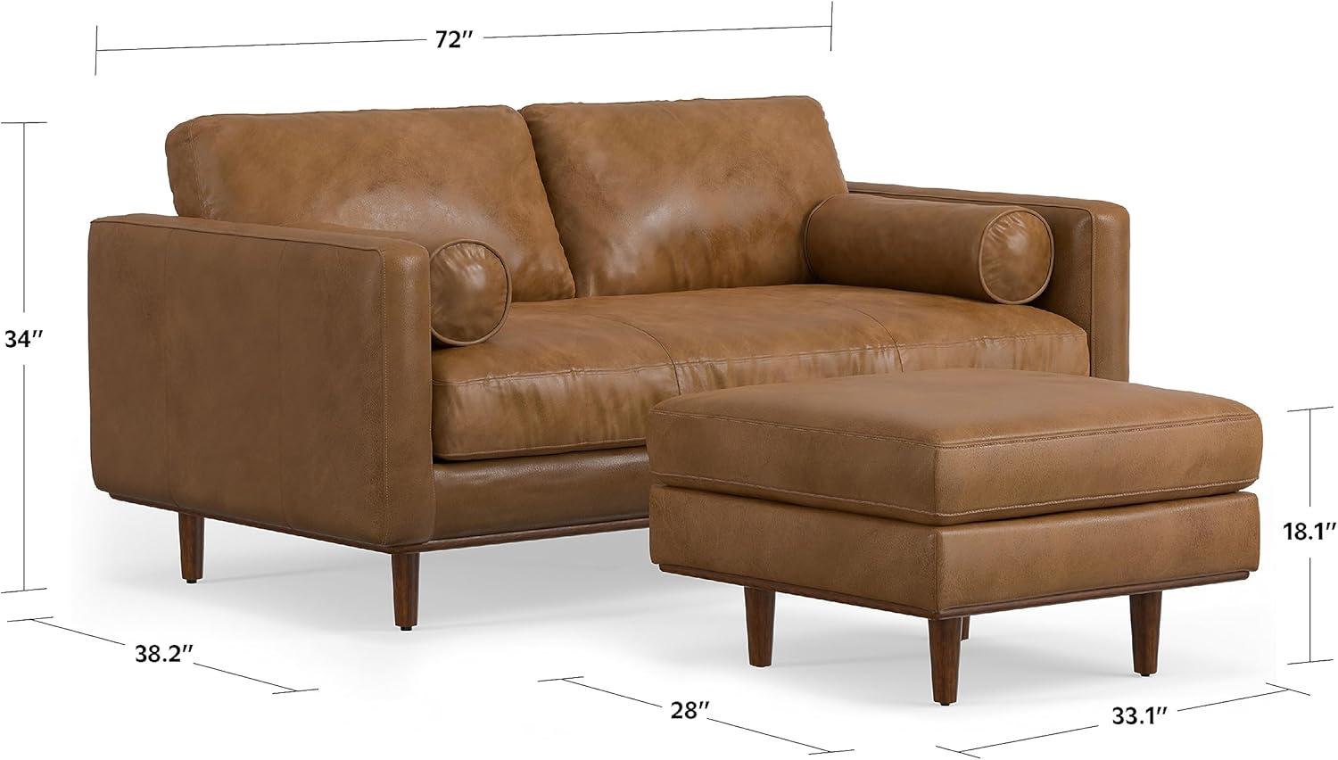Simpli Home Morrison  Sofa and Ottoman Set in Genuine Leather