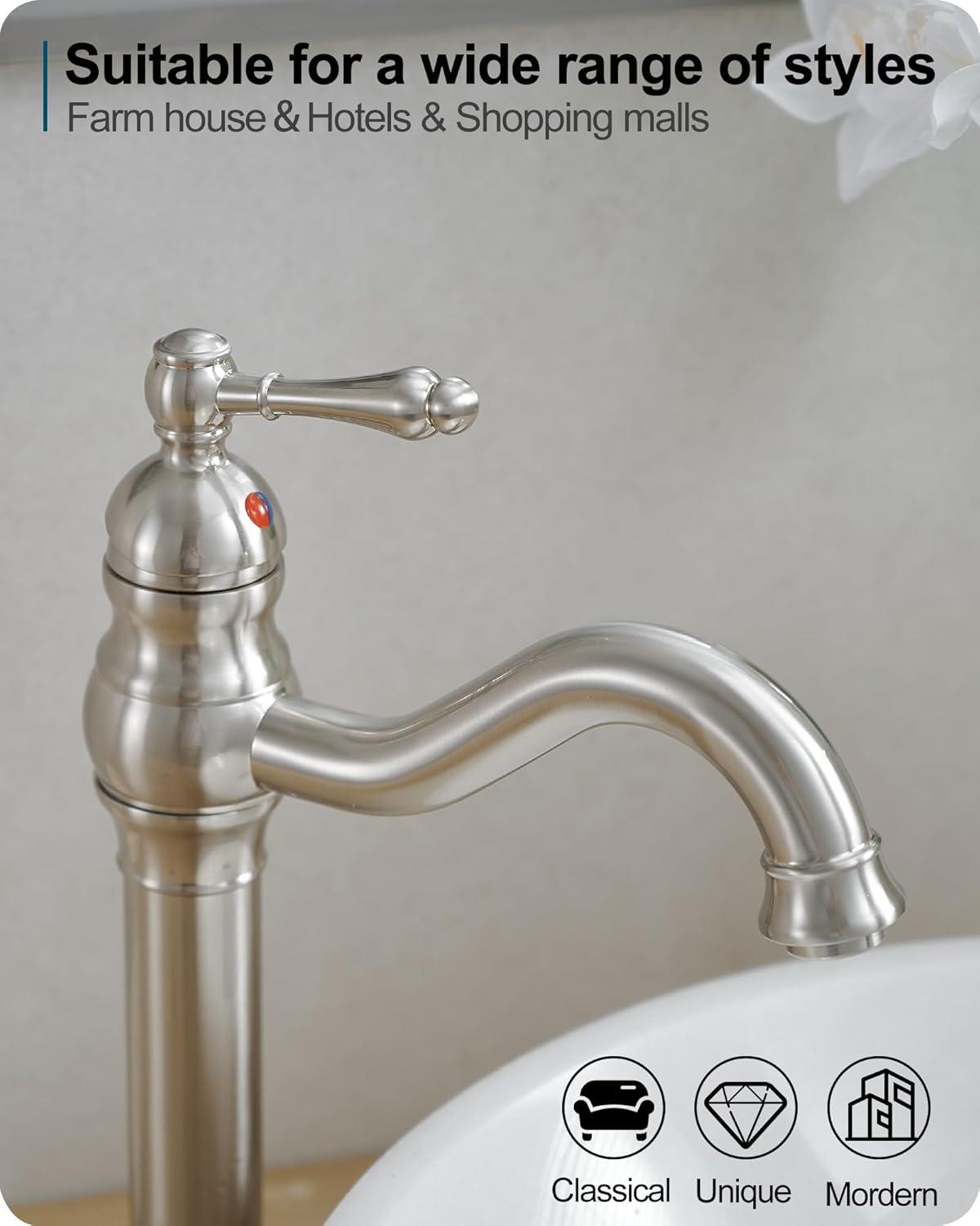 Brushed Nickel Single Handle High Arc Vessel Faucet