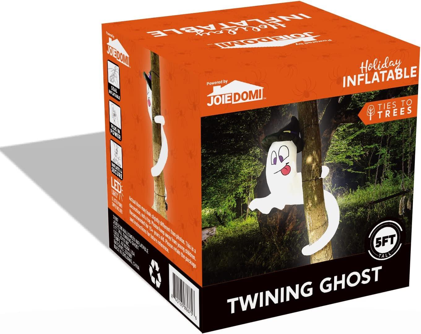 5 ft White Inflatable Ghost Twining Around Tree with LED Lights