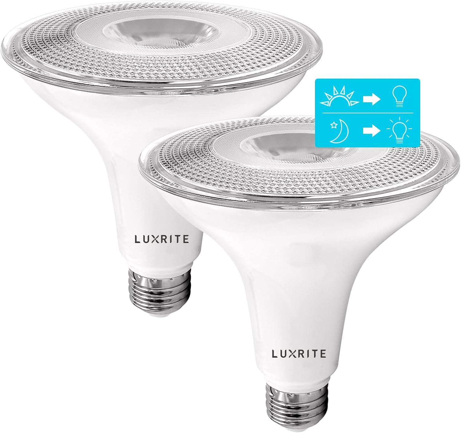 Luxrite 15W White PAR38 LED Dusk to Dawn Flood Light Bulbs