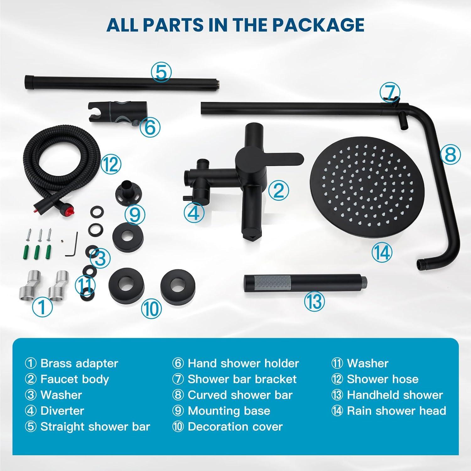 gotonovo SUS304 Outdoor Shower Fixture High Pressure Shower System Wall Mount 2 Dual Function Single Handle Shower Kit with 8 Inch Shower Head and Handheld Spray Shower Faucet Combo, Matte Black