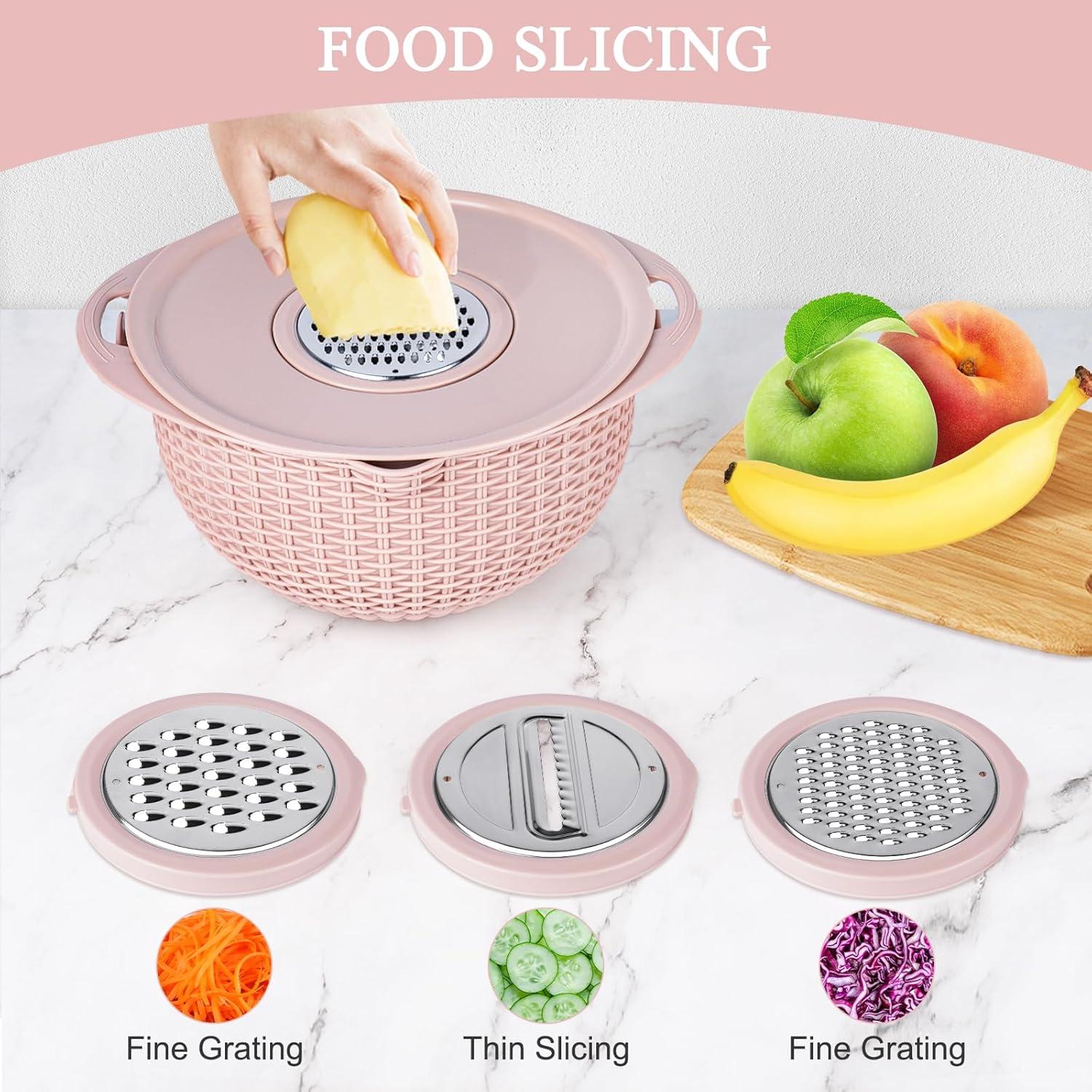 Pink 4-in-1 Stainless Steel Colander with Plastic Mixing Bowl Set