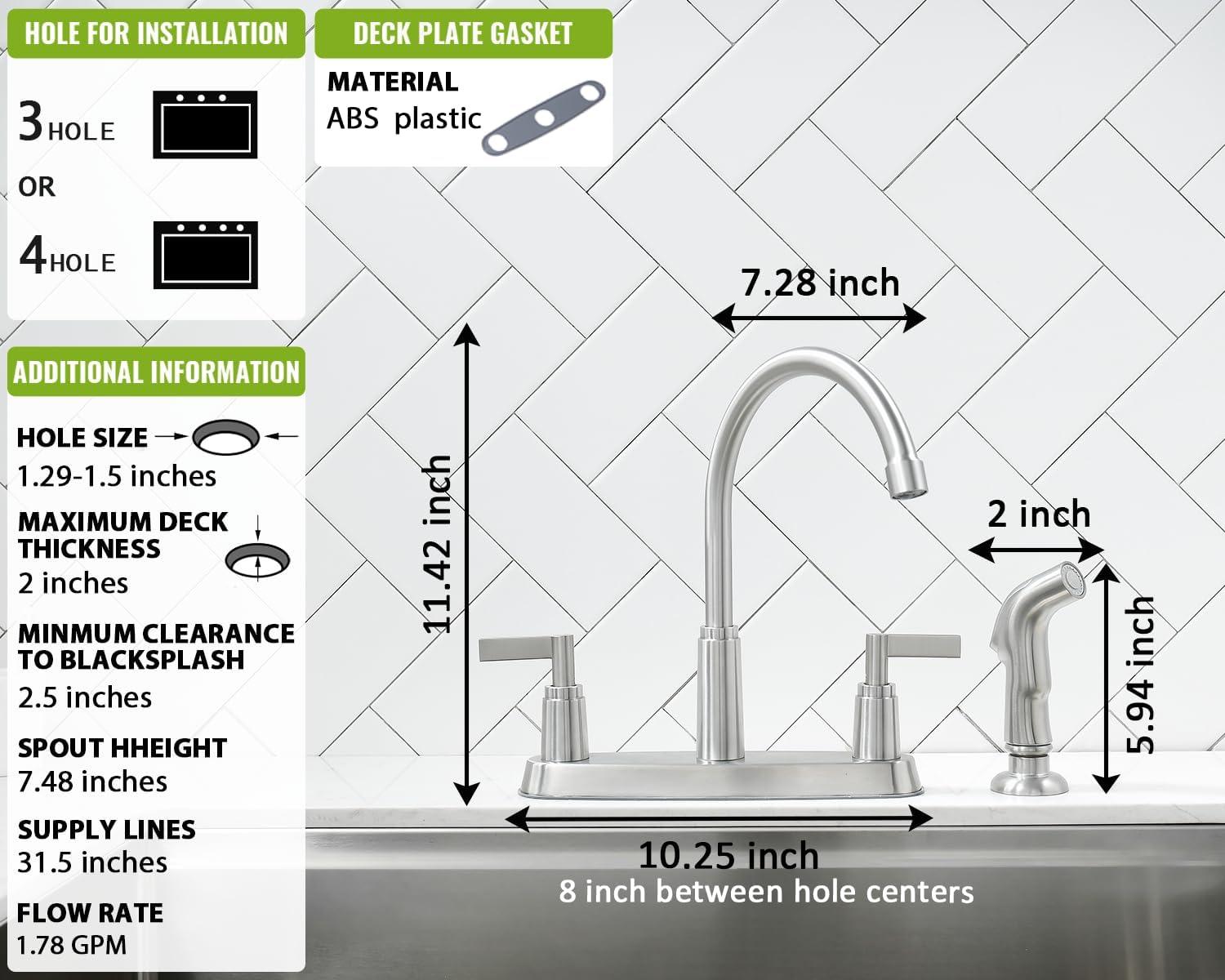 Brushed Nickel 2-Handle Kitchen Faucet with Side Sprayer