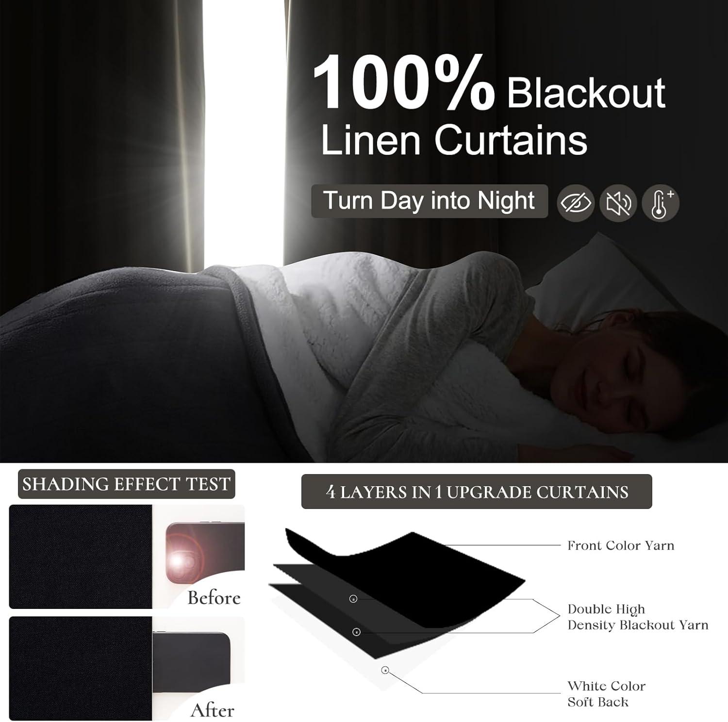 HPD Half Price Drapes Essential Black Faux Linen Room Darkening Curtains for Bedroom & Living Room Curtains (1 Panel), Door & Window Curtains 96 inches long, Rod Pocket Curtains & Drapes, 50W X 96L