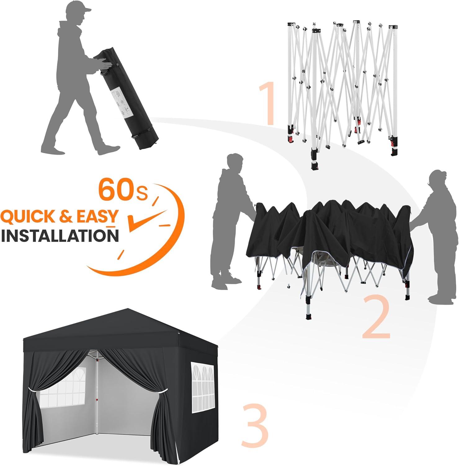 Yaheetech 8x8 Pop Up Canopy with 4 Removable Sidewalls, Portable Enclosed Instant Tent, Waterproof Outdoor Tent, Beach Sun Shelter with 4 Sandbags, 8 Stakes & 4 Ropes, Black