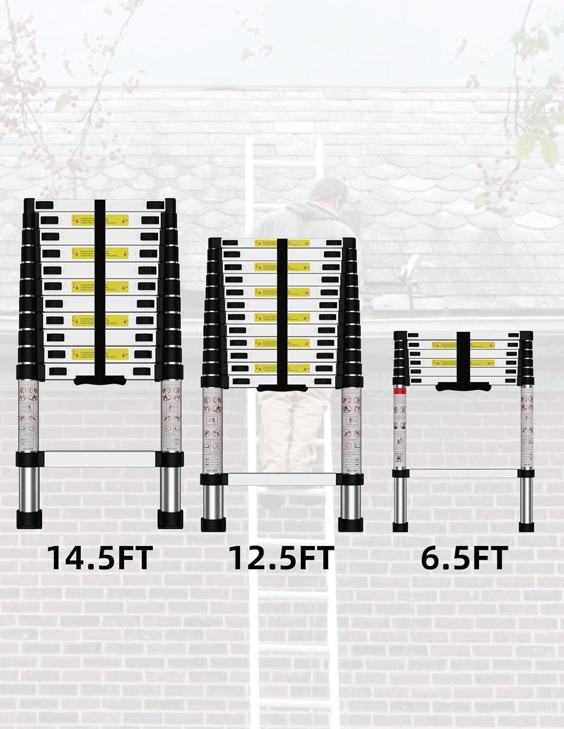 Telescoping Ladder,14.5 FT Multi-Purpose Collapsible Telescopic Extension Ladders, Aluminum telescoping Ladder for Indoor Or Outdoor, Heavy Duty 330 lbs Load