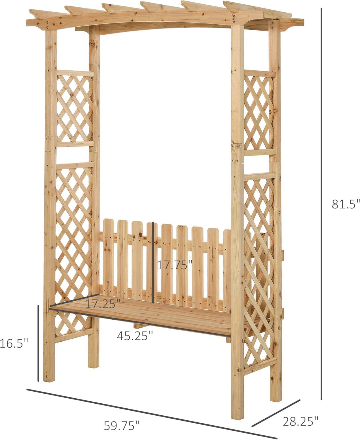 Outsunny Wooden Trellis Arbor Arch for Climbing Plants with Garden Bench, Grow Grapes & Vines, Patio Decor & 2-Person Seating, Natural