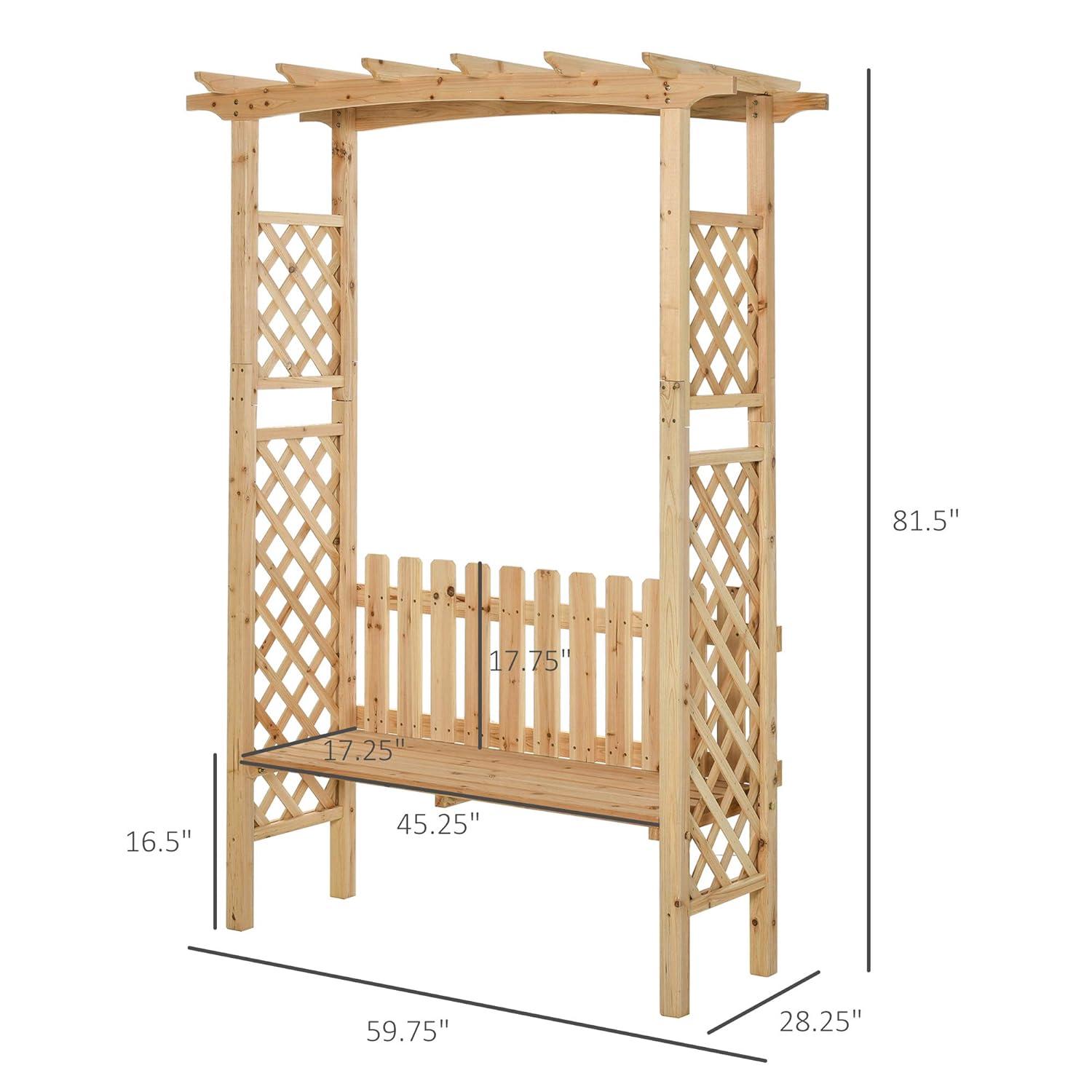 Outsunny Wooden Trellis Arbor Arch for Climbing Plants with Garden Bench, Grow Grapes & Vines, Patio Decor & 2-Person Seating, Natural