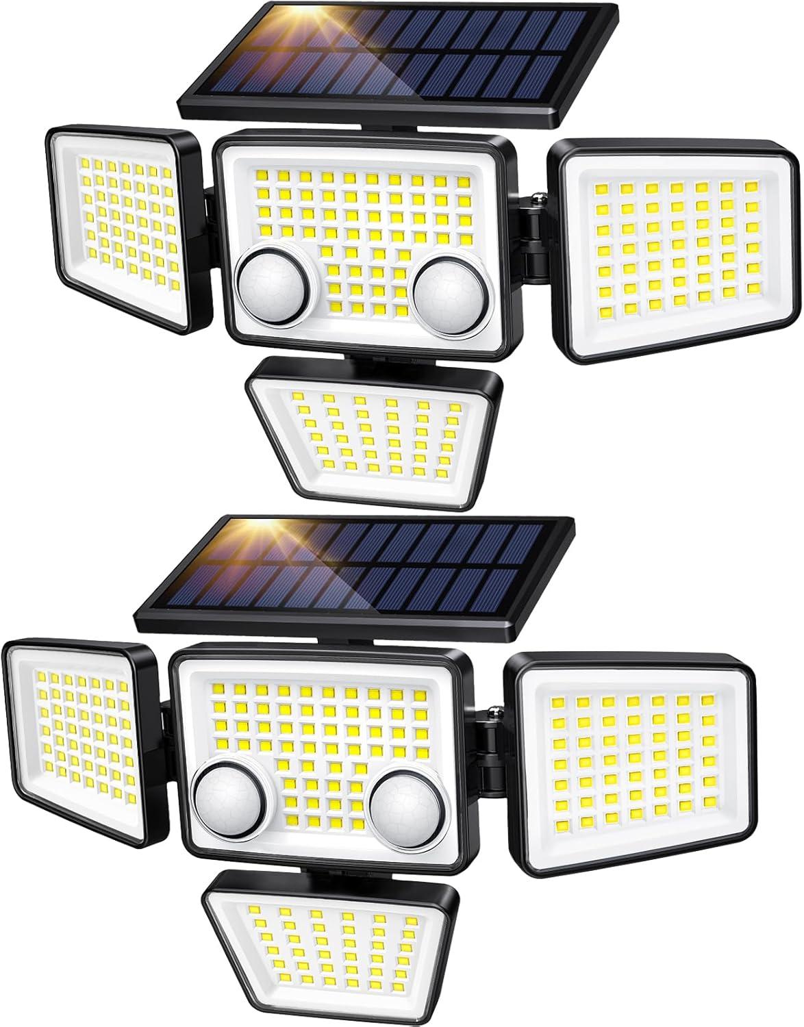 Modern Black Solar LED Outdoor Floodlights with Motion Sensors