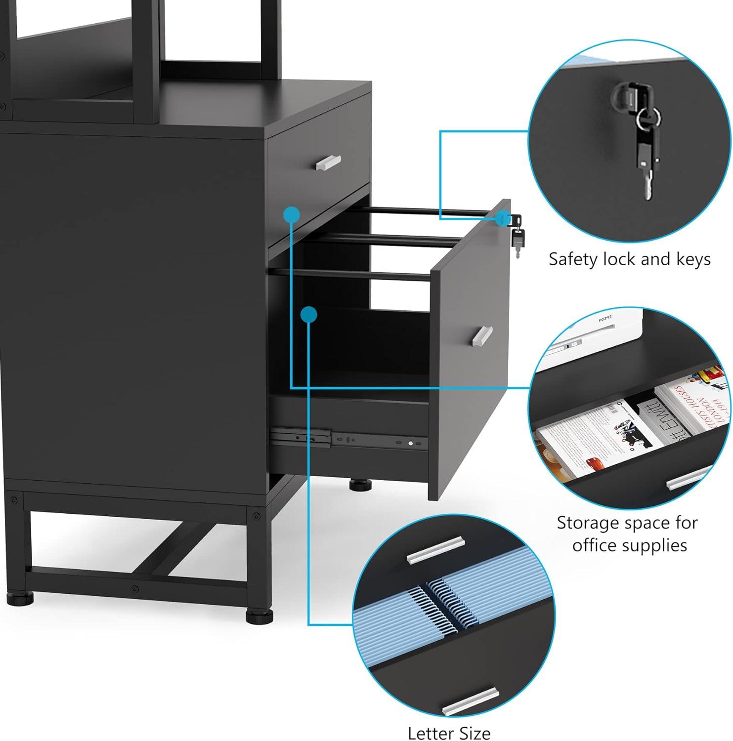 Tribesigns 2 Drawers Vertical File Cabinet, Filing Cabinet Printer Stand with Open Storage Shelves