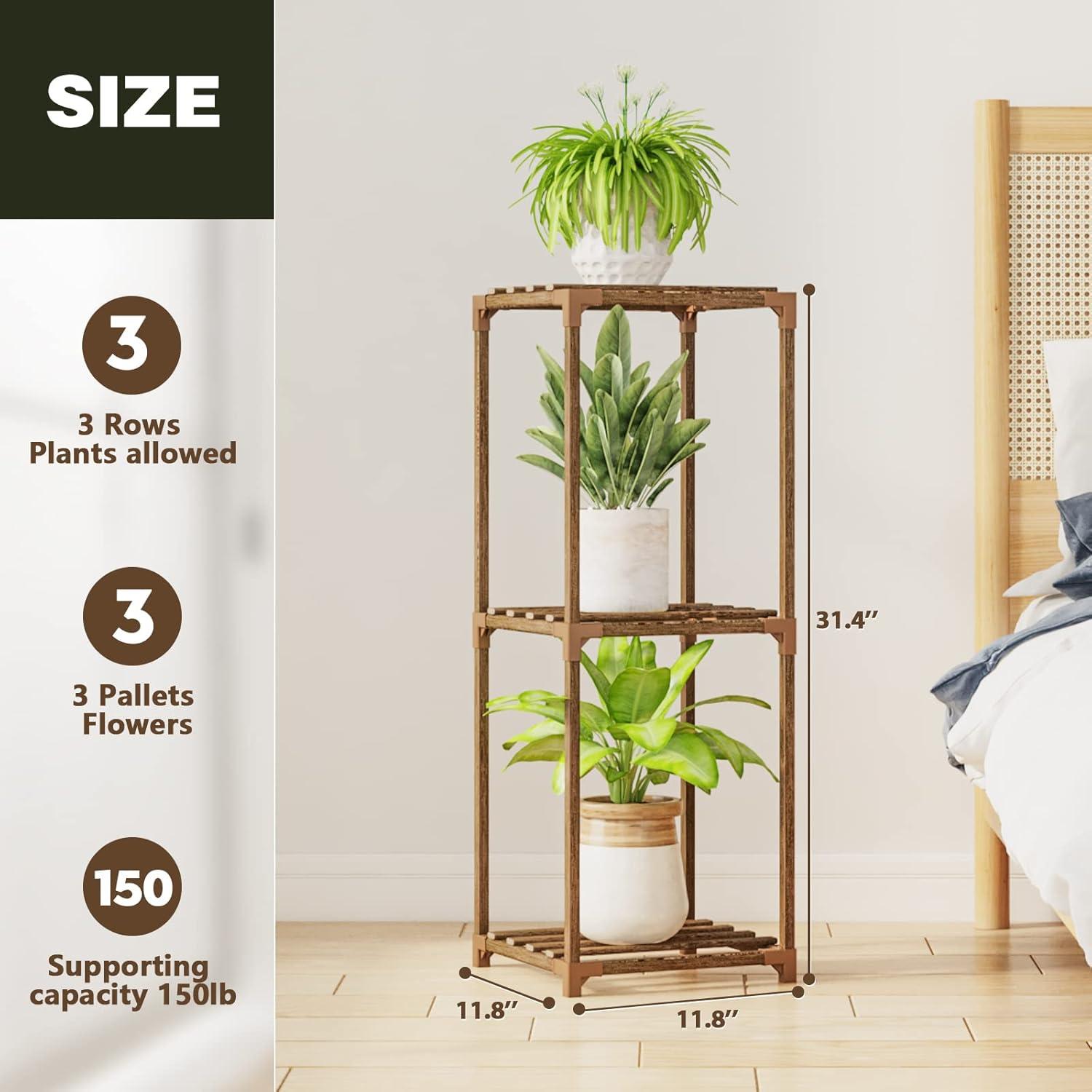 Brown 3-Tier Eucalyptus Wood Indoor Plant Stand