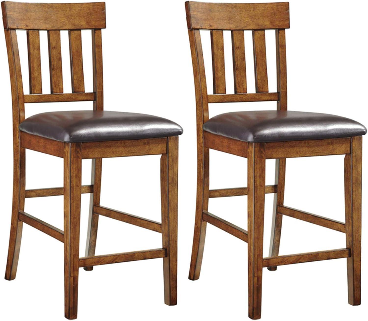 Ralene Medium Brown Faux Leather Counter Height Barstools, Set of 2