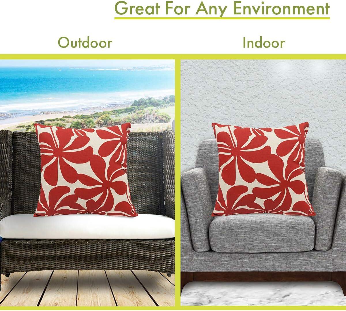 Red and White Floral Polyester Square Pillow 20"