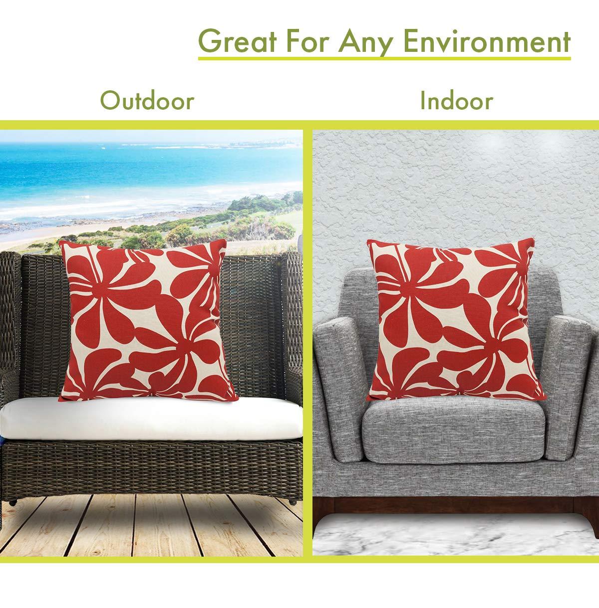 Red and White Floral Polyester Square Pillow 20"