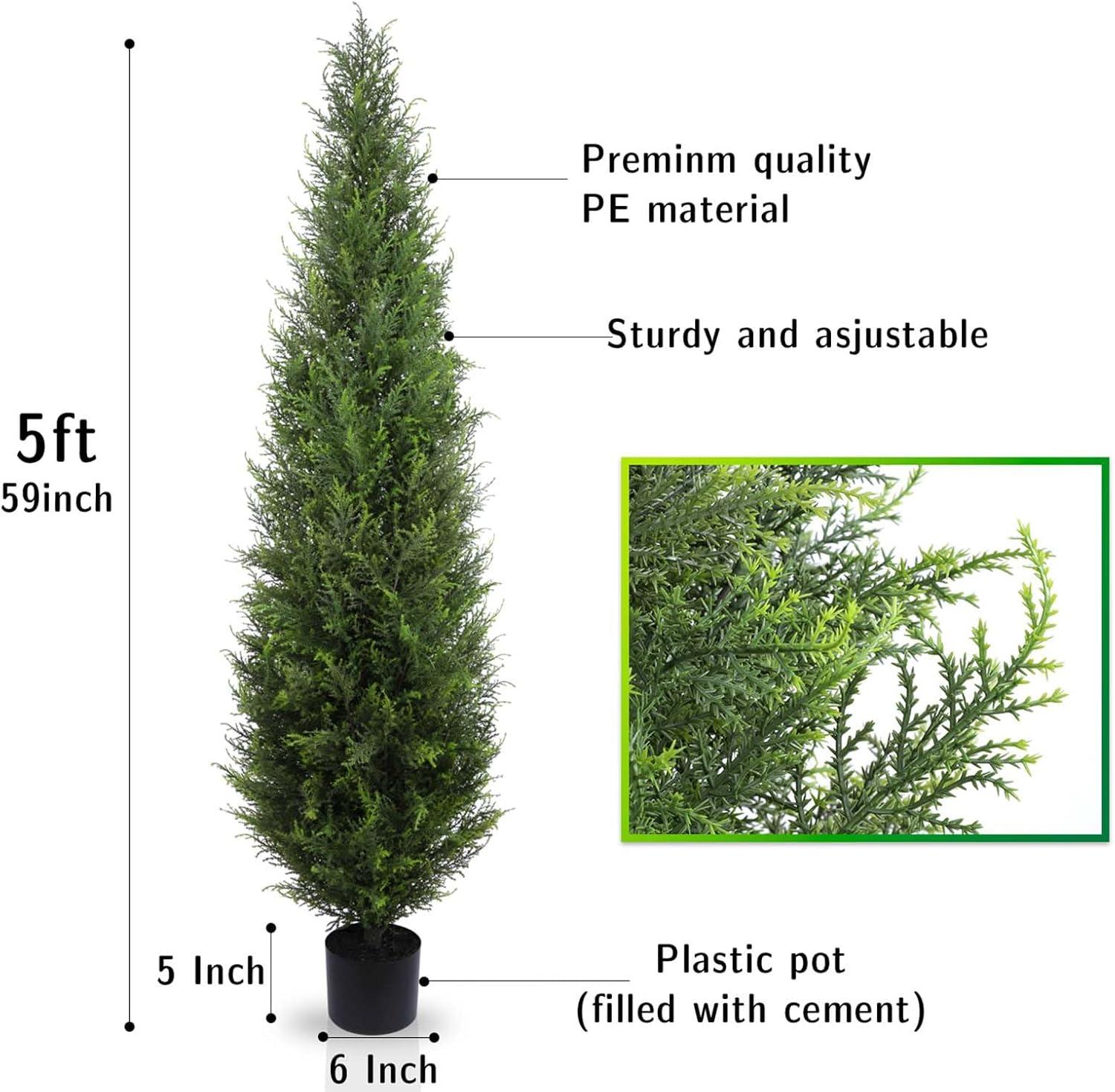 2 Pack 5 ft Artificial Cedar Tree UV Rated , Artificial Christmas Topiary Tree, Pre-Potted Plants for Indoor Outdoor Housewarming Gift Home Decor, DR.Planzen